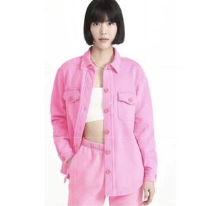 Good American Terry Shacket Button Down Iced Pink size 3/4 large/XL